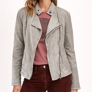 Lucky Brand Light Gray Utility Lyocell Moto Jacket Size Medium